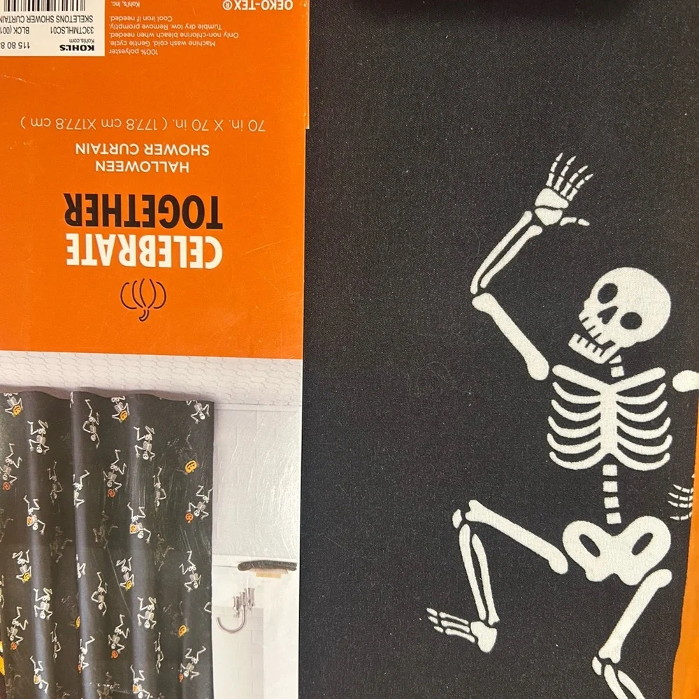Black Skeleton Halloween Shower Curtain